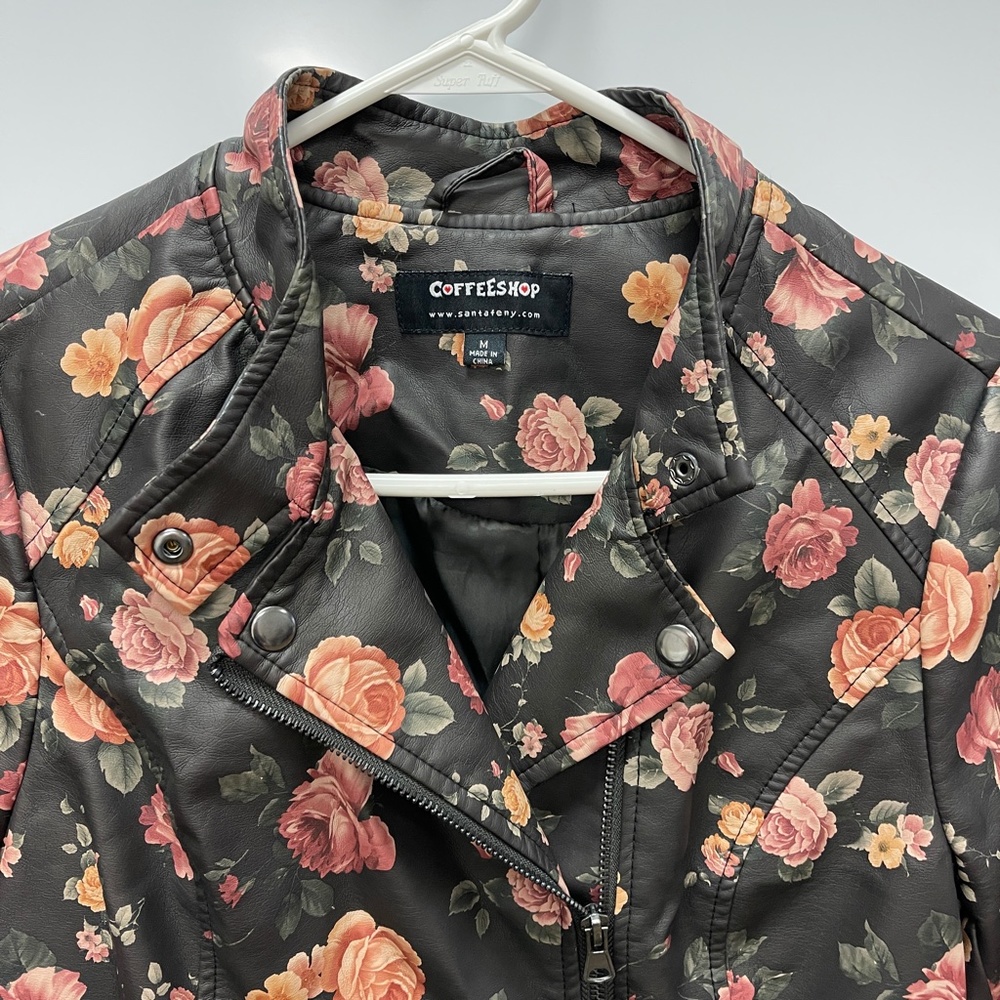 Coffeeshop NY Floral Print Moto Faux Leather‎ Jacket Size M - Picture 3 of 10